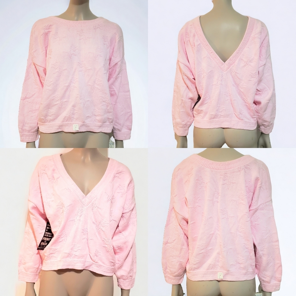Vintage Objects D'Art Womens L Reversible Sweater Crop Oversized Knit Pink Top